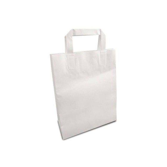 Sac papier kraft blanc à poignées plates 22 + 10 x 28 cm - par 50