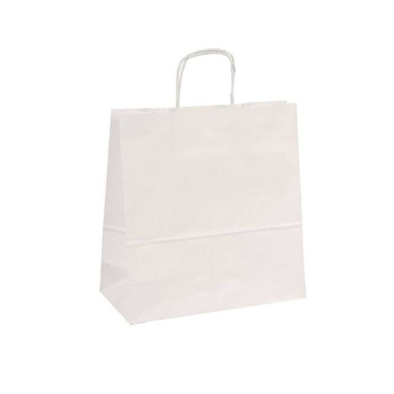 Sac papier kraft blanc à poignées torsadées 35 + 14 x 44 cm - par 50