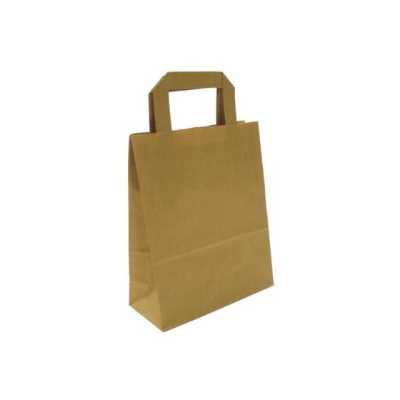 Sac papier kraft brun à poignées plates 18 + 8 x 22 cm - par 50