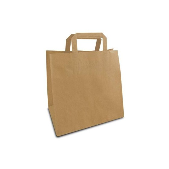 Sac papier kraft brun à poignées plates 26 + 17 x 25 cm - par 50