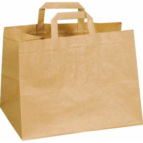 Sac papier kraft brun traiteur à poignées plates 32 x 24 cm - par 250
