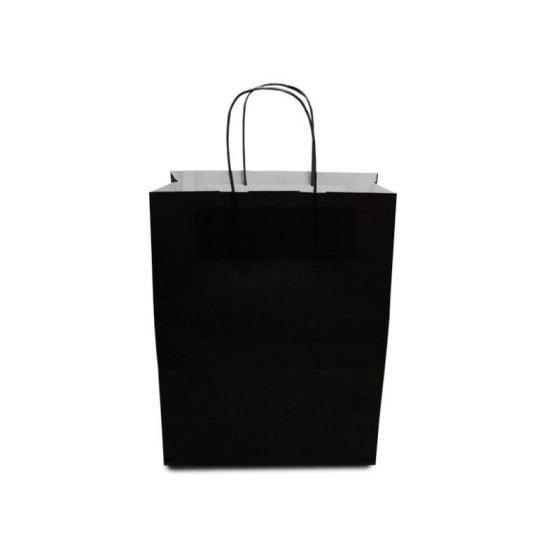Sac papier kraft noir à poignées torsadées 23 + 12 x 30 cm - par 50