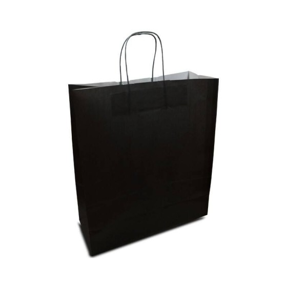 Sac papier kraft noir à poignées torsadées 35 + 14 x 40 cm - par 50