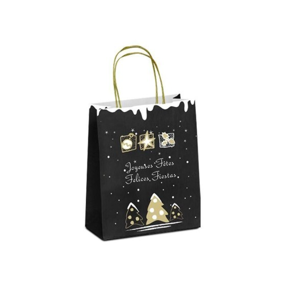 Sac papier kraft noir à poignées torsadées "Léon" 18 + 8 x 22 cm - par 50