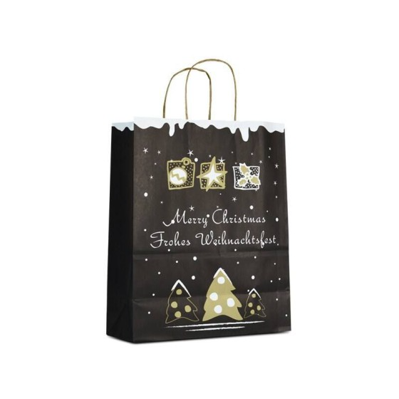 Sac papier kraft noir à poignées torsadées "Léon" 26 + 12 x 32 cm - par 50