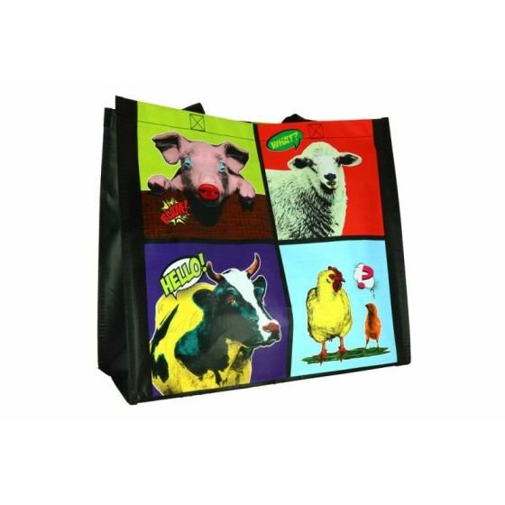 Sac réutilisable polypropylène tissé "Animaux colorés" 35 x 10 + 10 x 40 cm - par 100