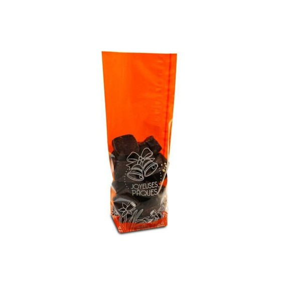Sachet confiseur fond carton JOYEUSES PAQUES ORANGE 10 x 22 cm - par 100