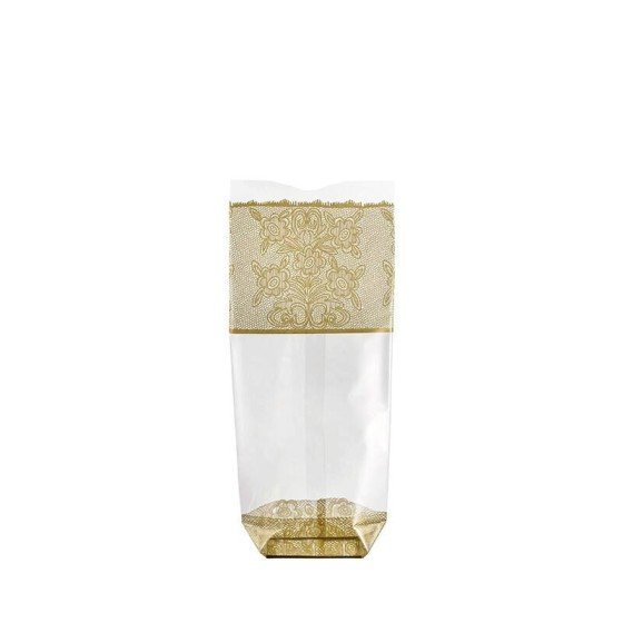 Sachet plastique fond carton "Dentelle or" 10 x 18 cm - par 100
