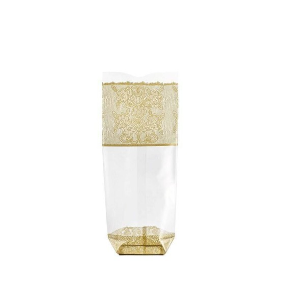 Sachet plastique fond carton "Dentelle or" 10 x 22 cm - par 100