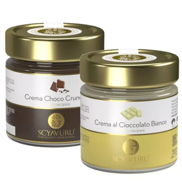 Scyavuru Spreads Duo: Dark Crunchy and White Chocolate spreads 200 gr x 2