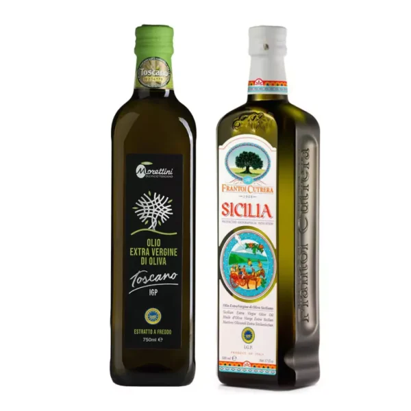 Selection of 2 PGI Extra Virgin Olive Oils - Tuscan and Sicilian 750 ml + 500 ml