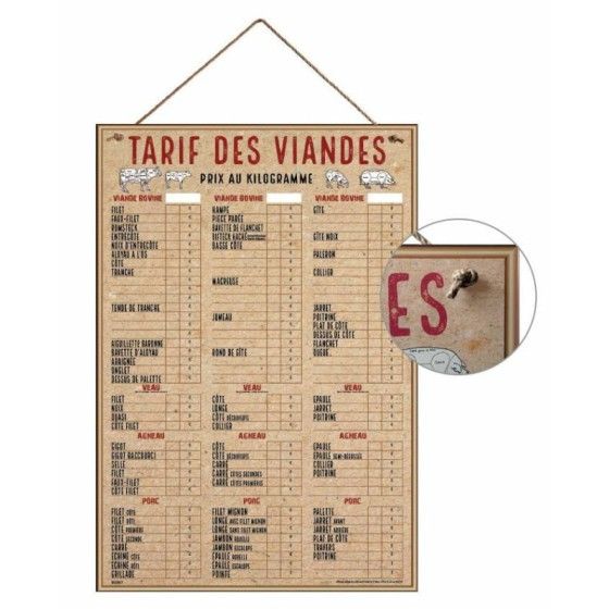 Tableau affichage prix boucherie 70 x 102 cm - à l'unité