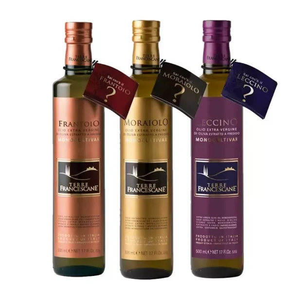 Terre Francescane Monocultivar Extra Virgin Olive Oil Selection: Frantoio, Moraiolo and Leccino 500 ml x 3