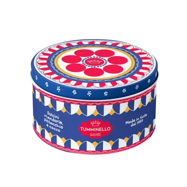 Tifeo Tin Box with assorted biscuits Almond Ricci, Pistachio Ricci and Coconut Pralines 120 gr