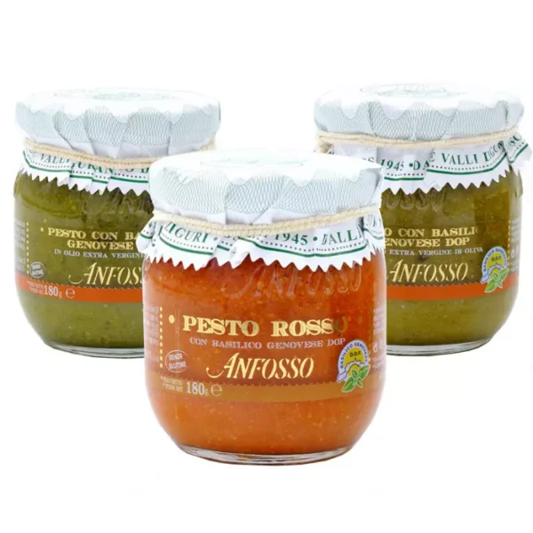 Trio Pesto with Basil Genovese PDO: Classic, Without Garlic and Red 180 gr x 3
