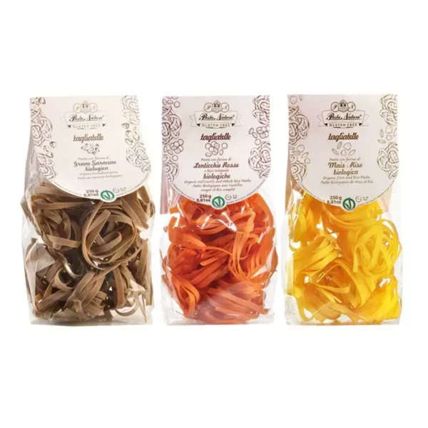 Tris Tagliatelle Bio Gluten Free Pasta Natura with Red Lentil, Corn and Rice Flour and Buckwheat 250 gr x 3