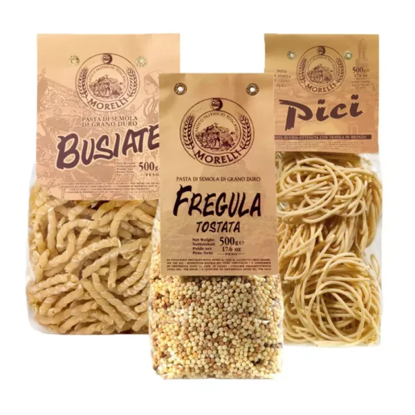 Tris Typical Regional Pasta Morelli Fregula Tostata, Pici and Busiate 500 gr x 3