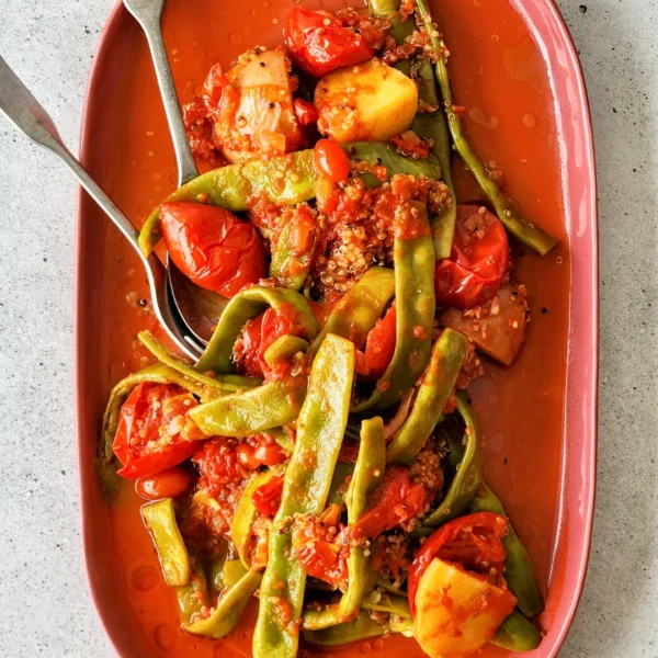 Romano Beans and Tomatoes with Salmon