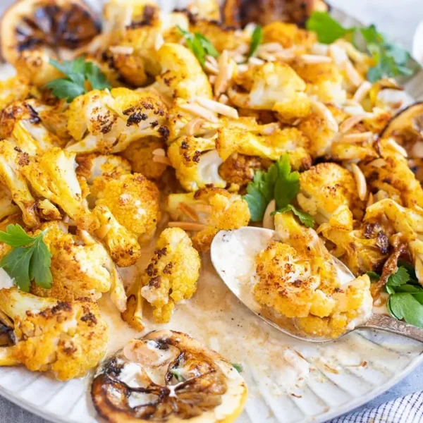 Cauliflower, Tahini Lemon Cream, Toasted Almonds