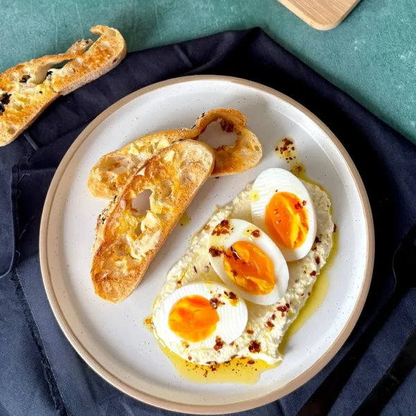 Chilli Boiled Eggs With Cheats 'Whipped' Feta and Toast