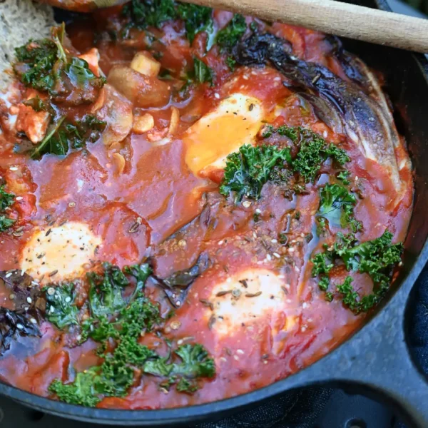 Shakshuka with Mushrooms, Kale, Radicchio, and Zaatar