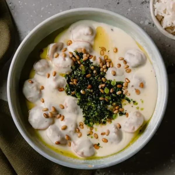 Lamb Dumplings in Greek Yoghurt (Shish-Barak)
