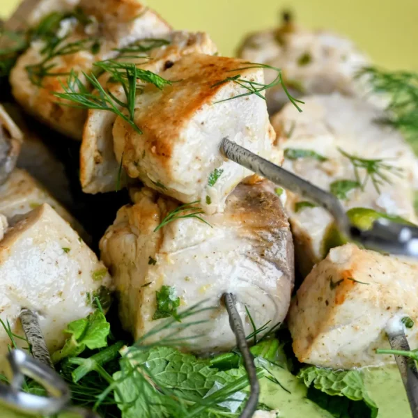 Swordfish Skewers with Green Tahini