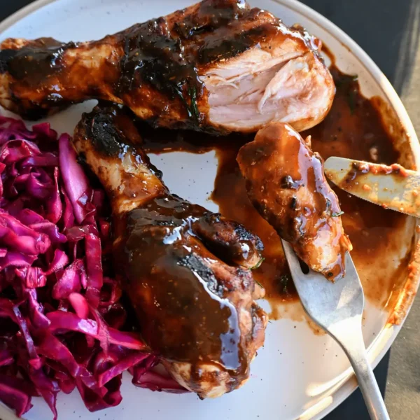 Sticky BBQ Chicken + Red Cabbage Salad
