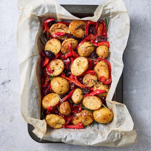 Potato, Capsicum and Olive Tray Bake