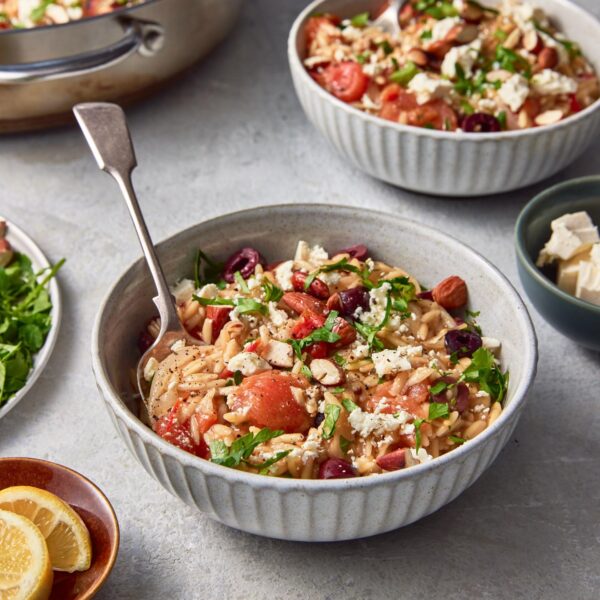 One Pot Risoni with Olives and Cherry Tomatoes