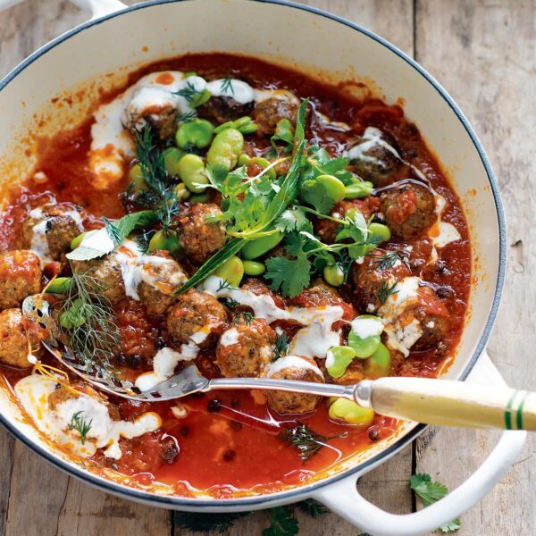 Meatballs, Broad Beans & Yoghurt