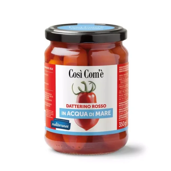 Whole Red Datterino tomatoes in sea water 350 gr