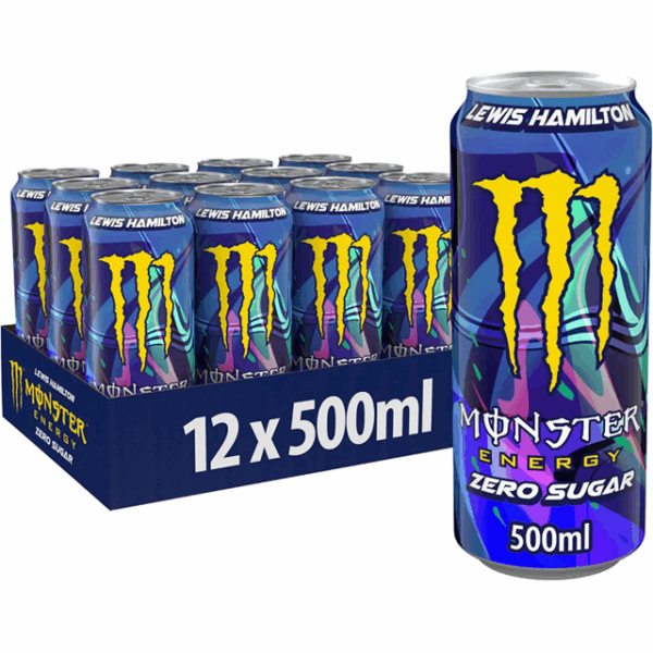Monster Energy Drink Plain Pack Lewis Hamilton Zero Sugar 500ml (12 Pack)