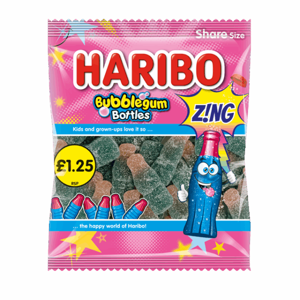 HARIBO £1.25 BUBBLEGUM BOTTLES ZING 160g (12 PACK)