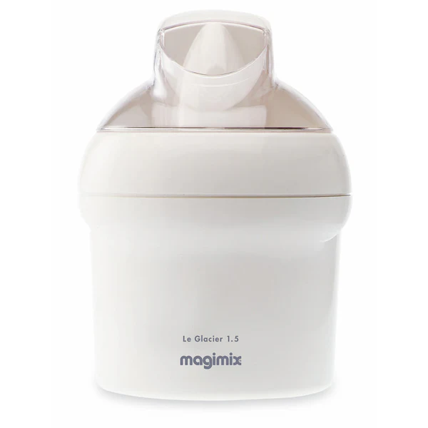 Sorbetière le glacier 1,5 l blanc MagimixDescription produit - Sorbetière le glacier 1,5 l blanc Magimix Compact et tout en rondeur,Le Glacier permet de réaliser soi-mème des glaces 100% naturelles en 20 à 30 min, après accumulation de froid 10 à 12h au congélateur 4.Hauteur de la cuve 18 cm. Couleur : Blanc Hauteur : 27 cm Diamètre : 17 cm Capacité : 150 cl