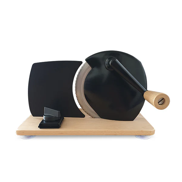 Trancheuse manuelle lame 17 cm et plateau bois massif noir Jupiter