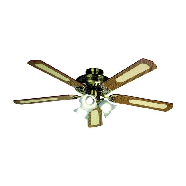 Farelek - Baleares O 132 Cm - Ventilateur De Plafond Reversible, 5 Pales Noyer / Cannees + Eclairage 3 Tulipes 60 Watts E27 - 11 Farelek