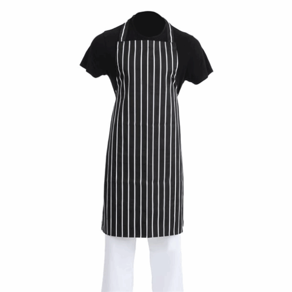 Whites black and white striped bib apron