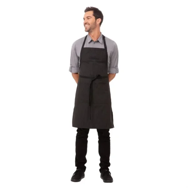 Tablier bavette Chef Works finement rayé