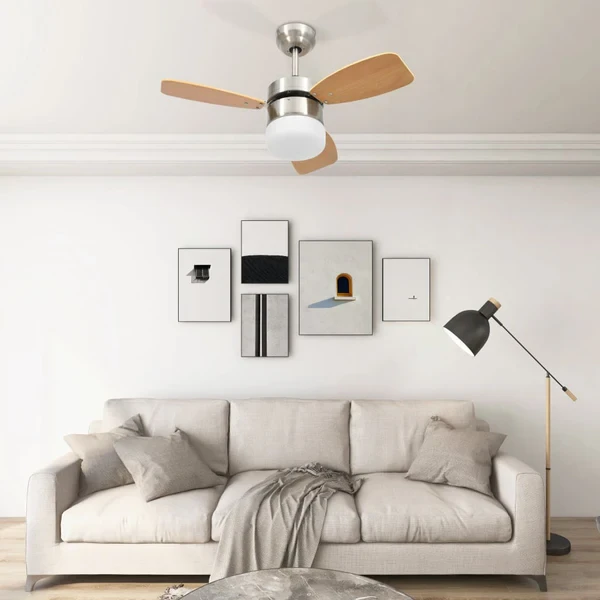 Ventilateur de plafond avec lumière et télécommande 76 cm Marron clair VidaXL
