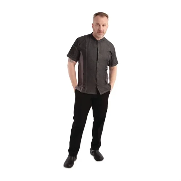 Veste mixte à boutons pression manches courtes Chef Works Tribeca denim noir M