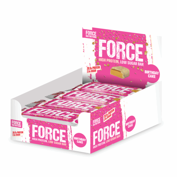 Force Protein Bar Birthday Cake Low Sugar 20.5g Protein 65g 12 Pack