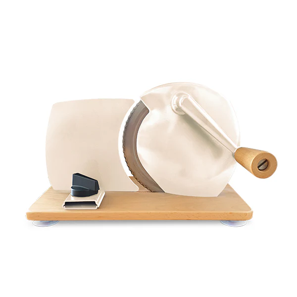 Trancheuse manuelle lame 17 cm et plateau bois massif crème Jupiter