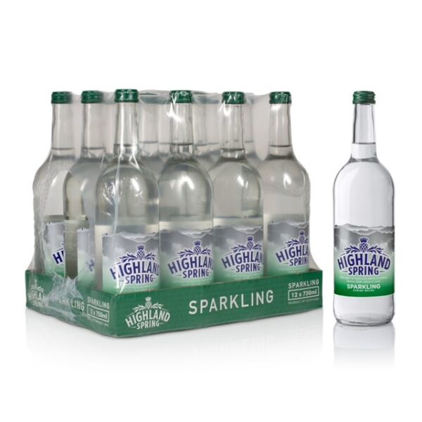 Highland Spring Sparkling Water Glass Bottle 750ml (12 Pack)