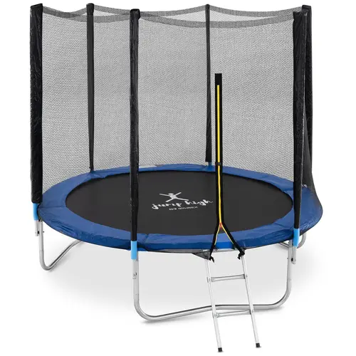 Trampoline de jardin - Ø 244 x 180 cm - 80 kg - Filet de sécurité - Noir/bleu
