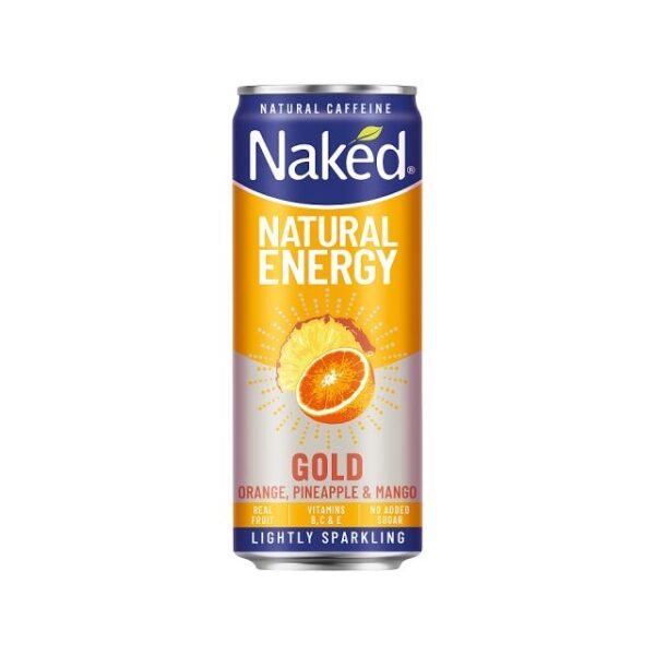 Naked Natural Energy Drink Gold Orange Pineapple & Mango 250ml 12 Pack