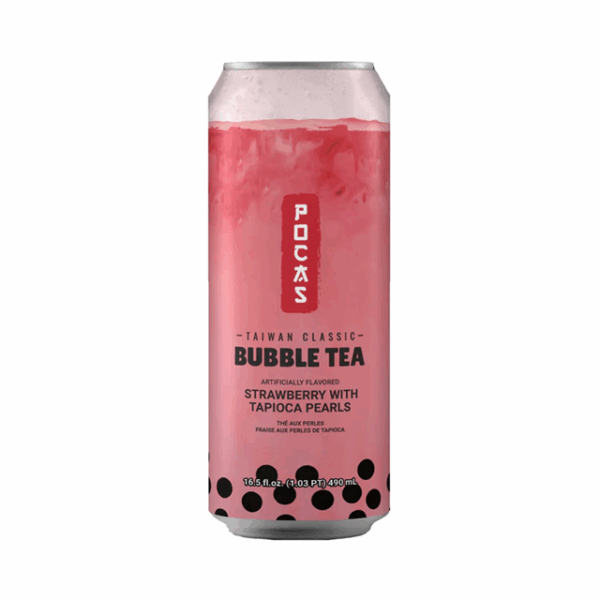 Pocas Bubble Tea Strawberry with Tapioca Pearls 490ml 24 Pack
