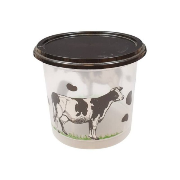 Pot plastique transparent avec couvercle noir "Produits laitiers" 500 ml - par 250