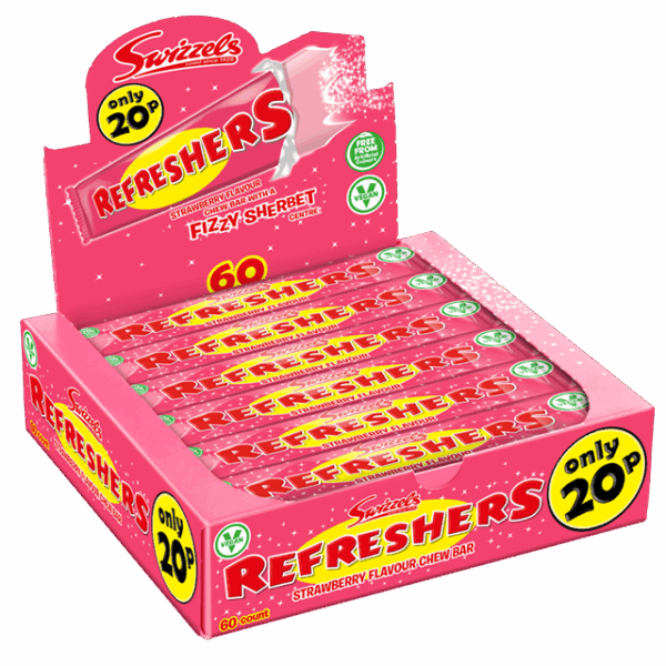 Swizzels Refreshers Strawberry Fizzy Sherbet Chew Bar 18g 20p 60 Pack