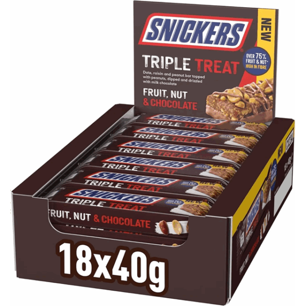 Snickers Triple Treat Fruit & Nut Chocolate 40g 18 Pack